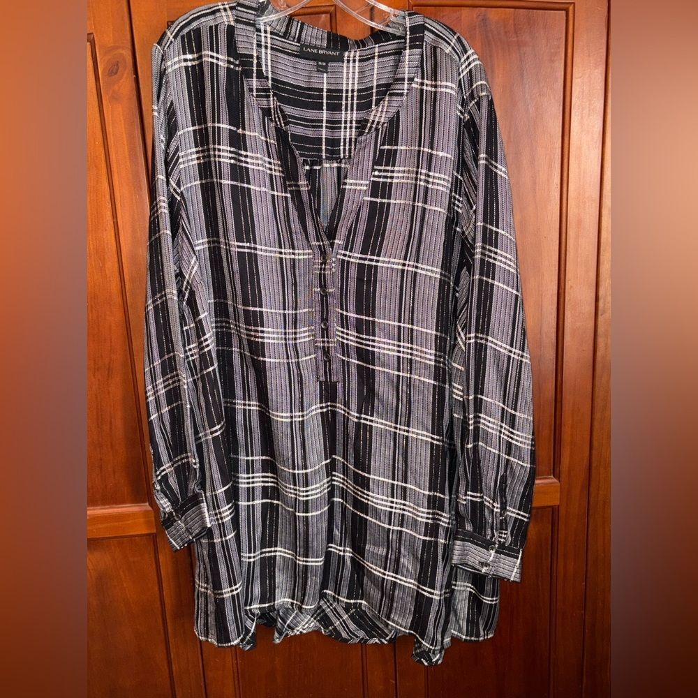 Lane Bryant Black and White Checkered Blouse 28↔️36↕️ #1237